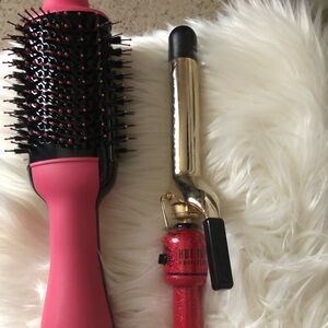 Revlon Pink Hot Air Brush and Hot Tools Red Glitter Curling Iron
